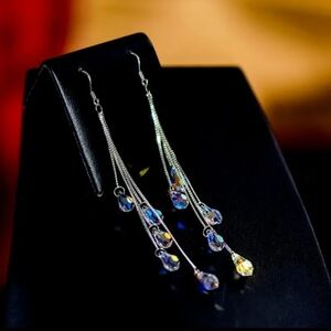 Luxury 925 Silver-Plated Teardrop Elegant Zircon Dangle Earrings.